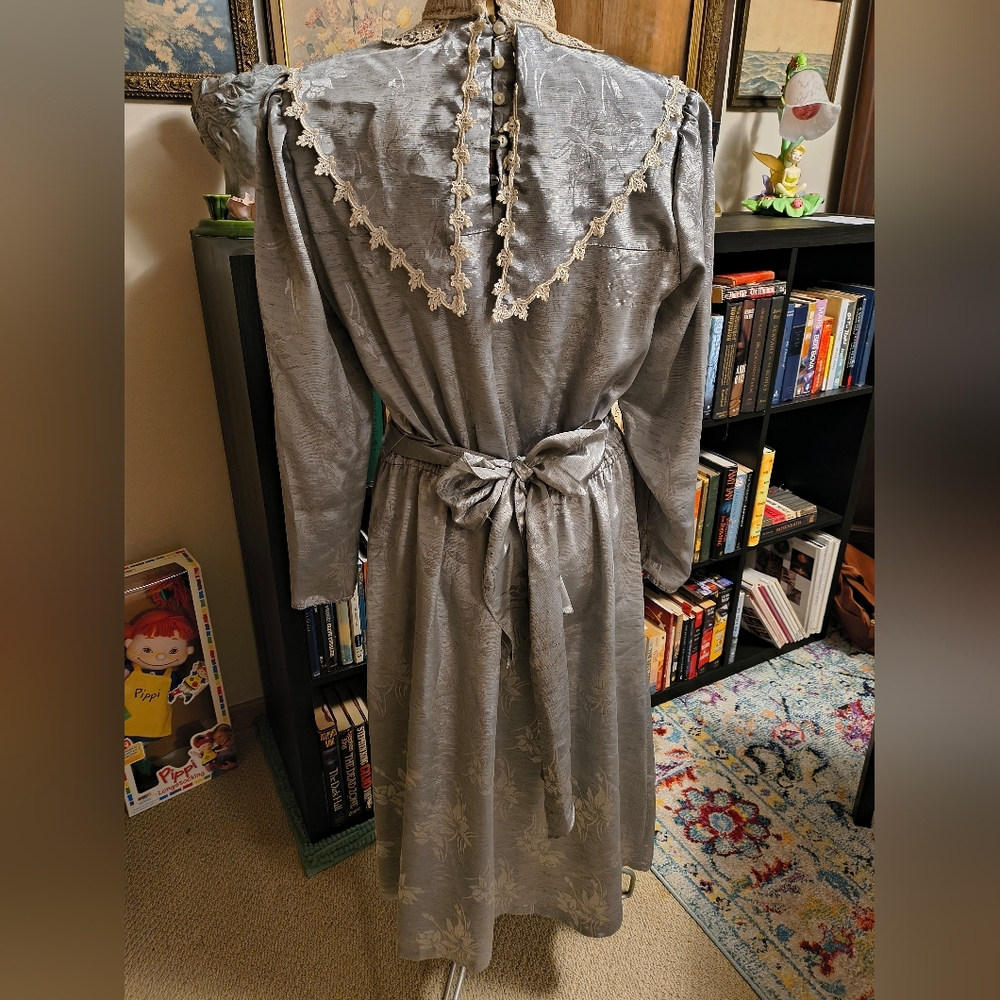 Vintage Scott McClintock For Gunne Sax Dress Silver Size 12 - Picture 3 of 9
